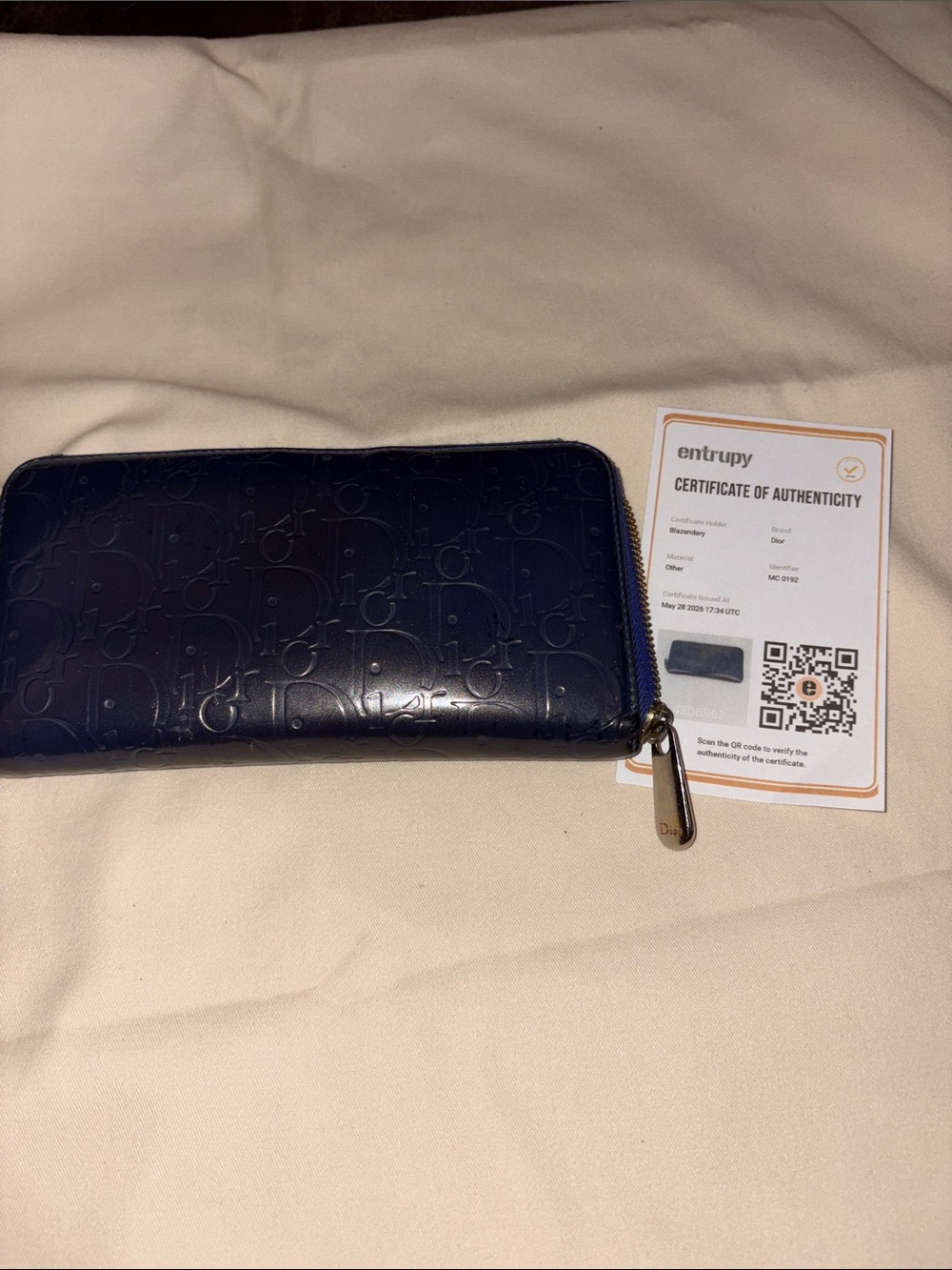 Dior blue enamel trotter continental wallet with authenticity card!